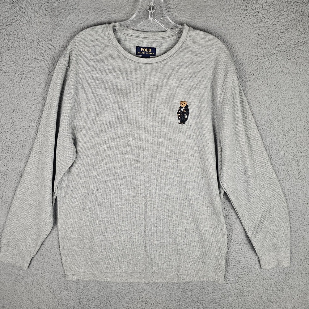 Polo Ralph Lauren Sleepwear Mens XL Grey Polo Bear Waffle Thermal Long Sleeve